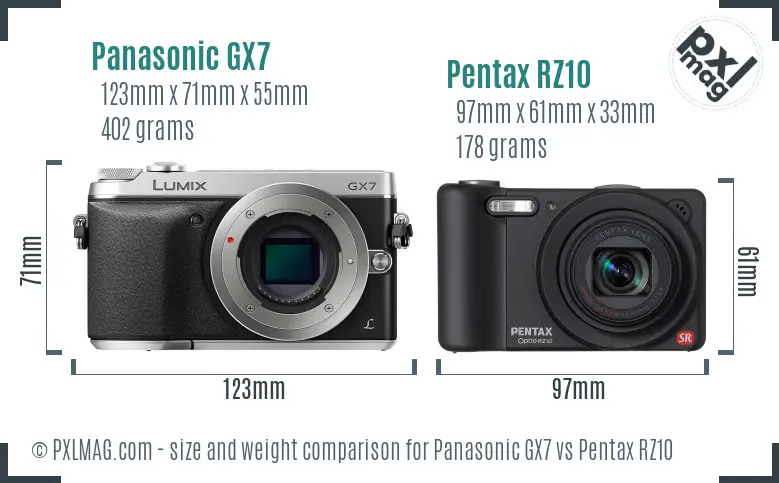 Panasonic GX7 vs Pentax RZ10 size comparison