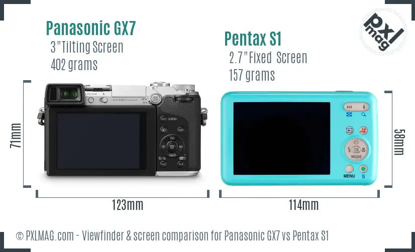 Panasonic GX7 vs Pentax S1 Screen and Viewfinder comparison