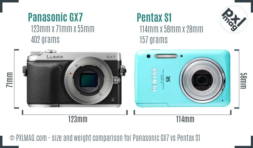 Panasonic GX7 vs Pentax S1 size comparison