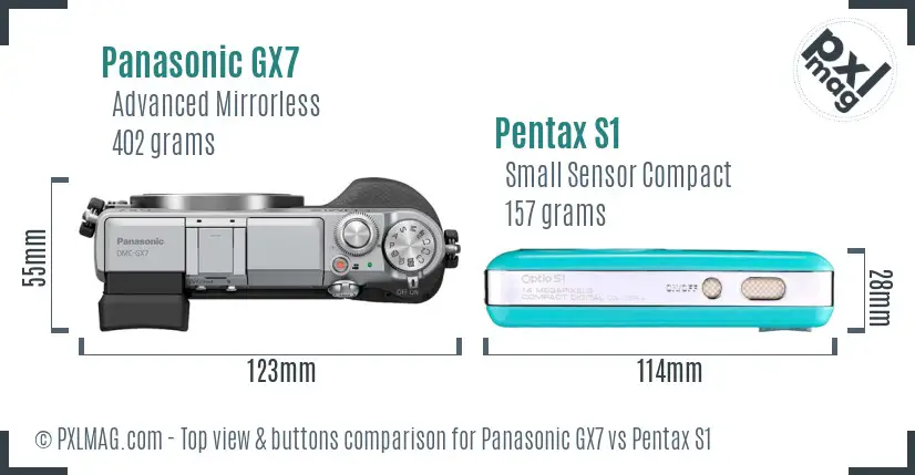 Panasonic GX7 vs Pentax S1 top view buttons comparison