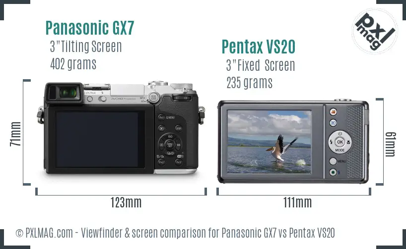 Panasonic GX7 vs Pentax VS20 Screen and Viewfinder comparison