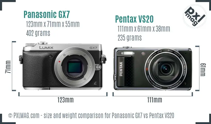 Panasonic GX7 vs Pentax VS20 size comparison
