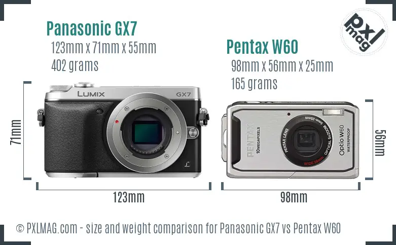 Panasonic GX7 vs Pentax W60 size comparison