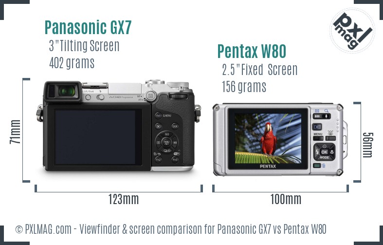Panasonic GX7 vs Pentax W80 Screen and Viewfinder comparison