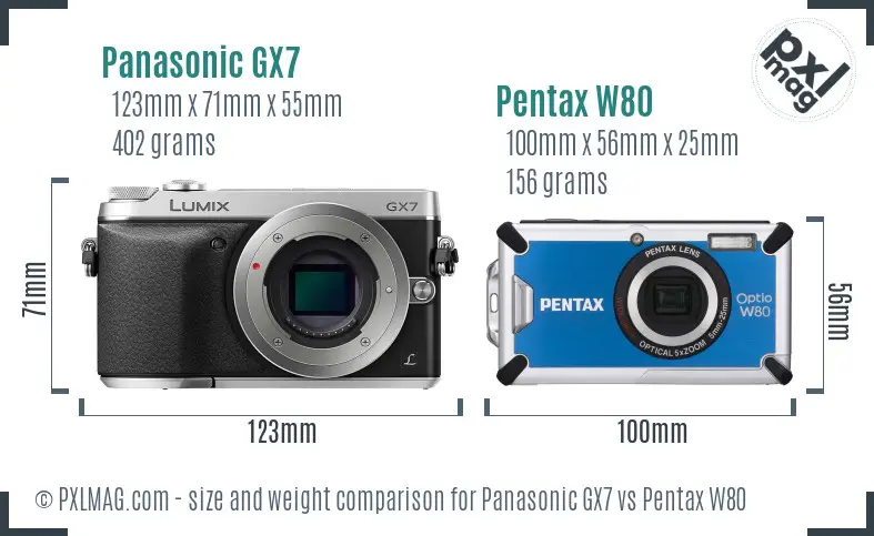 Panasonic GX7 vs Pentax W80 size comparison