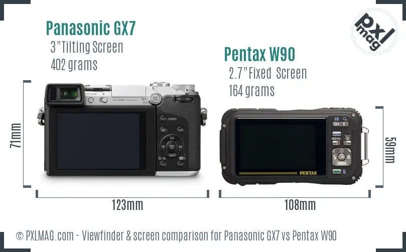 Panasonic GX7 vs Pentax W90 Screen and Viewfinder comparison