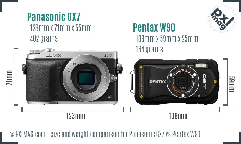 Panasonic GX7 vs Pentax W90 size comparison
