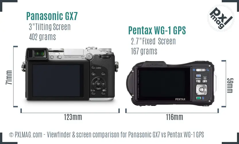 Panasonic GX7 vs Pentax WG-1 GPS Screen and Viewfinder comparison