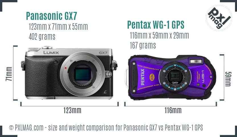 Panasonic GX7 vs Pentax WG-1 GPS size comparison