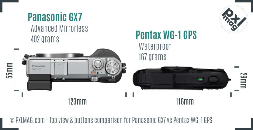 Panasonic GX7 vs Pentax WG-1 GPS top view buttons comparison