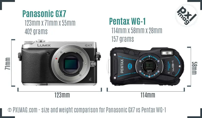 Panasonic GX7 vs Pentax WG-1 size comparison