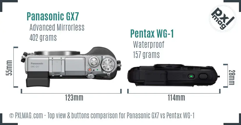 Panasonic GX7 vs Pentax WG-1 top view buttons comparison