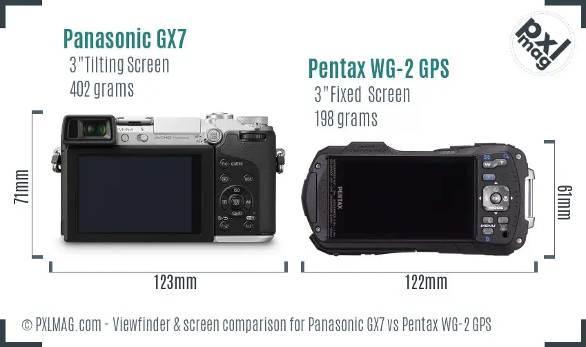 Panasonic GX7 vs Pentax WG-2 GPS Screen and Viewfinder comparison