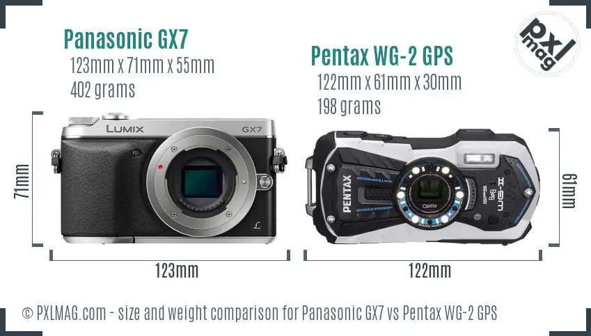 Panasonic GX7 vs Pentax WG-2 GPS size comparison