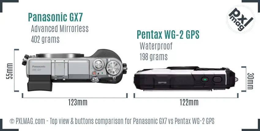 Panasonic GX7 vs Pentax WG-2 GPS top view buttons comparison
