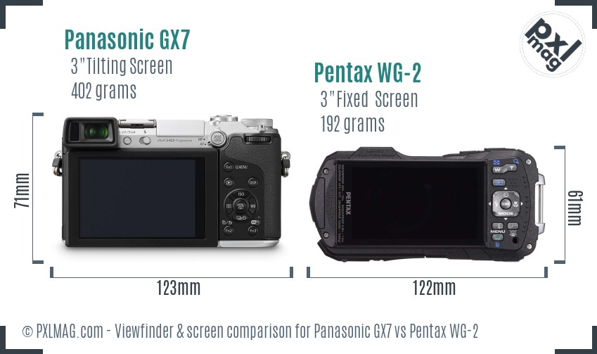 Panasonic GX7 vs Pentax WG-2 Screen and Viewfinder comparison