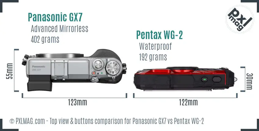 Panasonic GX7 vs Pentax WG-2 top view buttons comparison