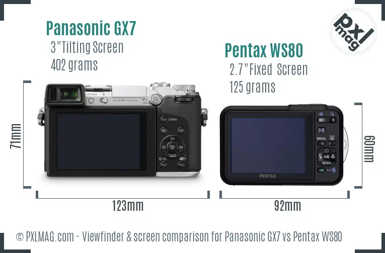 Panasonic GX7 vs Pentax WS80 Screen and Viewfinder comparison