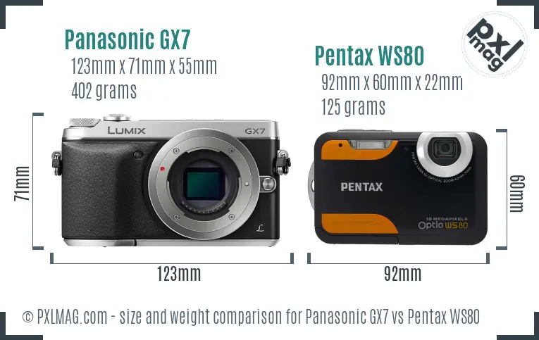 Panasonic GX7 vs Pentax WS80 size comparison
