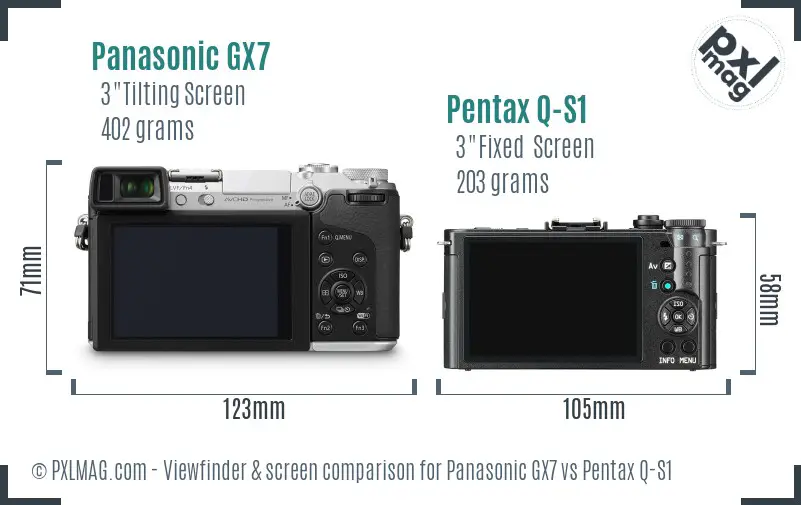 Panasonic GX7 vs Pentax Q-S1 Screen and Viewfinder comparison