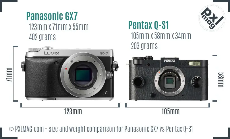 Panasonic GX7 vs Pentax Q-S1 size comparison