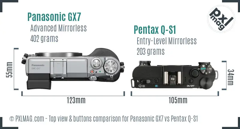 Panasonic GX7 vs Pentax Q-S1 top view buttons comparison
