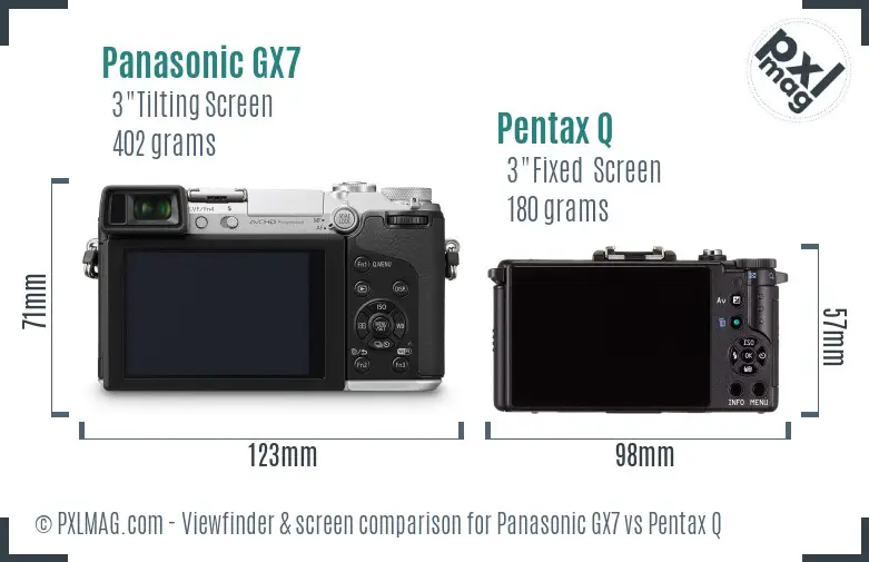 Panasonic GX7 vs Pentax Q Screen and Viewfinder comparison