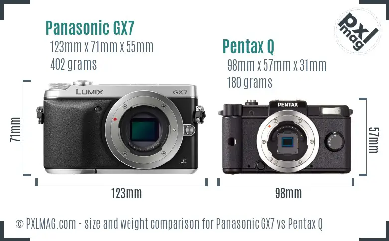 Panasonic GX7 vs Pentax Q size comparison