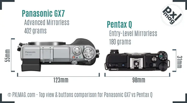 Panasonic GX7 vs Pentax Q top view buttons comparison