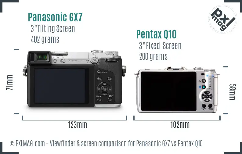 Panasonic GX7 vs Pentax Q10 Screen and Viewfinder comparison