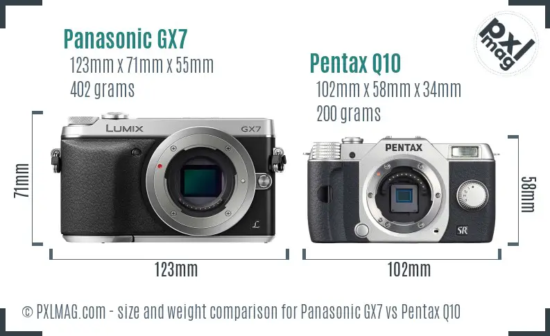 Panasonic GX7 vs Pentax Q10 size comparison