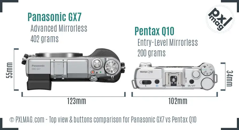 Panasonic GX7 vs Pentax Q10 top view buttons comparison