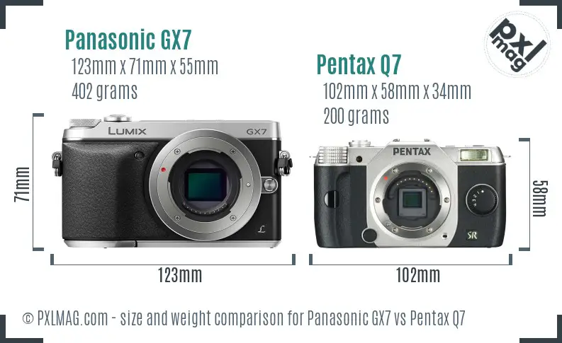 Panasonic GX7 vs Pentax Q7 size comparison Panasonic GX7 vs Pentax Q7 size comparison
