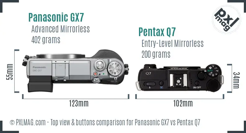 Panasonic GX7 vs Pentax Q7 top view buttons comparison Panasonic GX7 vs Pentax Q7 top view buttons comparison