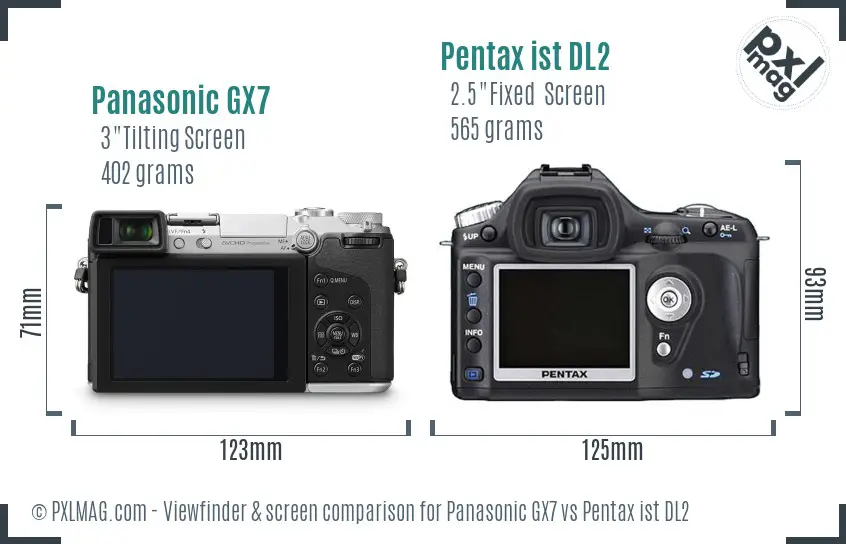 Panasonic GX7 vs Pentax ist DL2 Screen and Viewfinder comparison