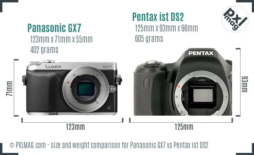 Panasonic GX7 vs Pentax ist DS2 size comparison