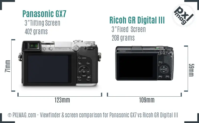 Panasonic GX7 vs Ricoh GR Digital III Screen and Viewfinder comparison