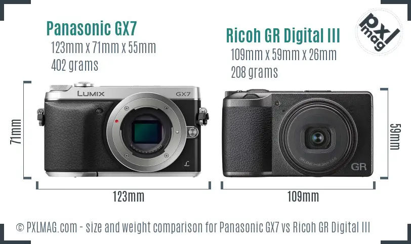 Panasonic GX7 vs Ricoh GR Digital III size comparison