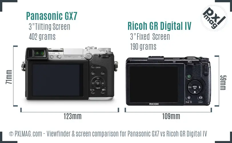 Panasonic GX7 vs Ricoh GR Digital IV Screen and Viewfinder comparison