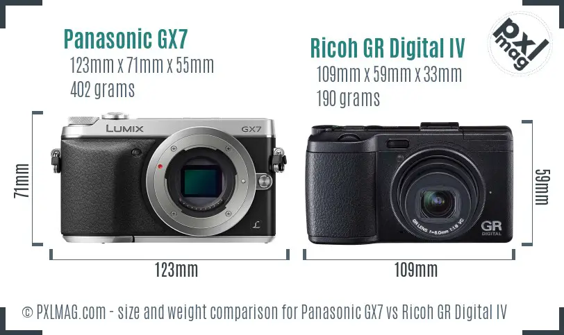 Panasonic GX7 vs Ricoh GR Digital IV size comparison