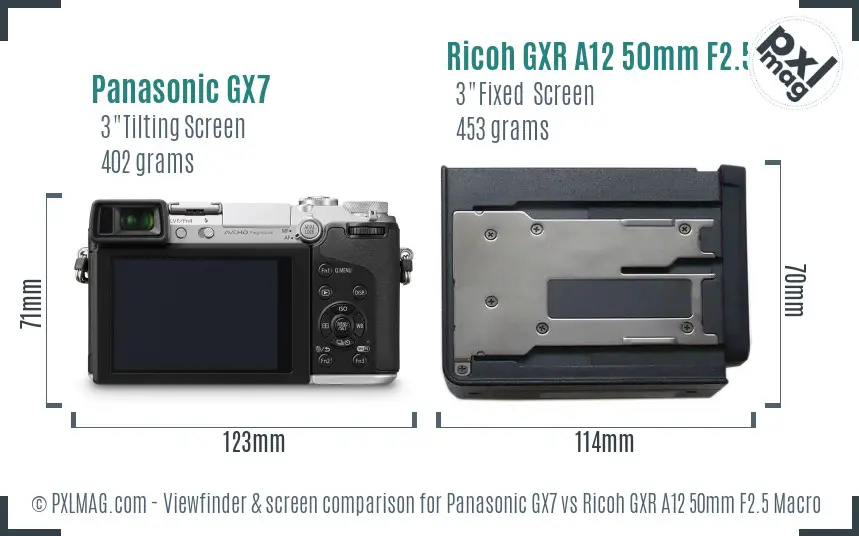 Panasonic GX7 vs Ricoh GXR A12 50mm F2.5 Macro Screen and Viewfinder comparison