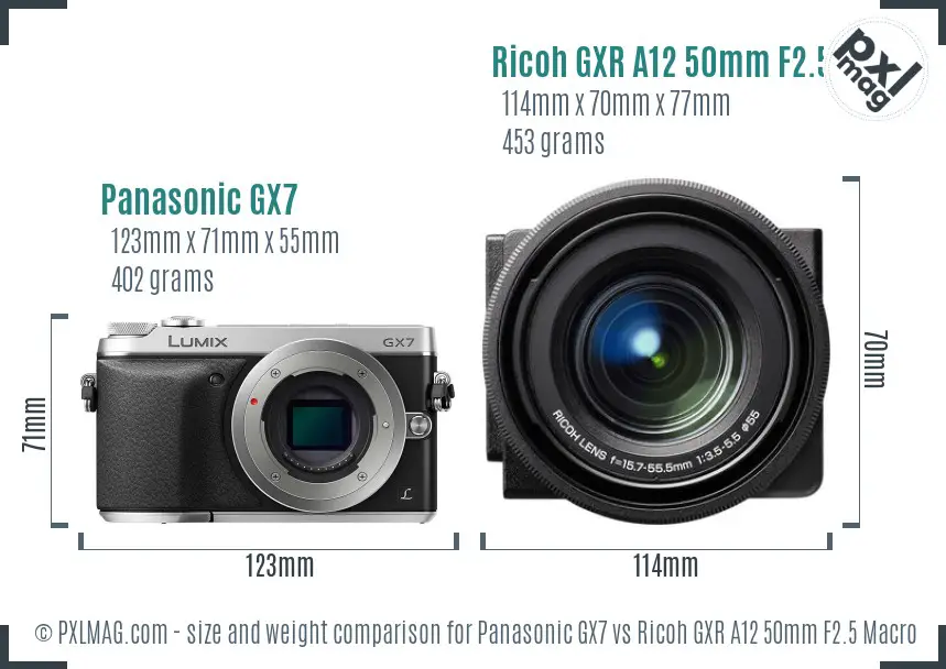 Panasonic GX7 vs Ricoh GXR A12 50mm F2.5 Macro size comparison