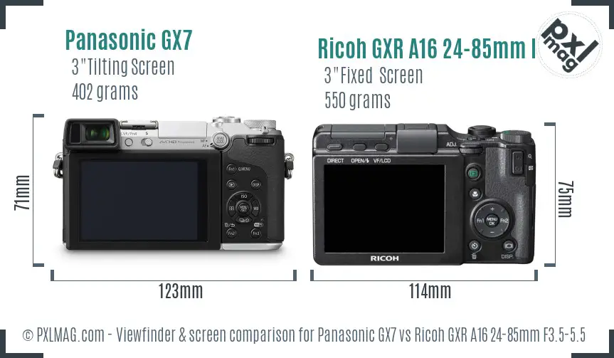 Panasonic GX7 vs Ricoh GXR A16 24-85mm F3.5-5.5 Screen and Viewfinder comparison Panasonic GX7 vs Ricoh GXR A16 24-85mm F3.5-5.5 Screen and Viewfinder comparison