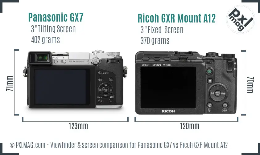 Panasonic GX7 vs Ricoh GXR Mount A12 Screen and Viewfinder comparison