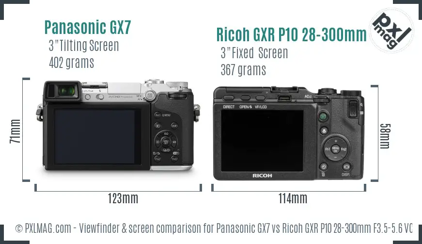 Panasonic GX7 vs Ricoh GXR P10 28-300mm F3.5-5.6 VC Screen and Viewfinder comparison