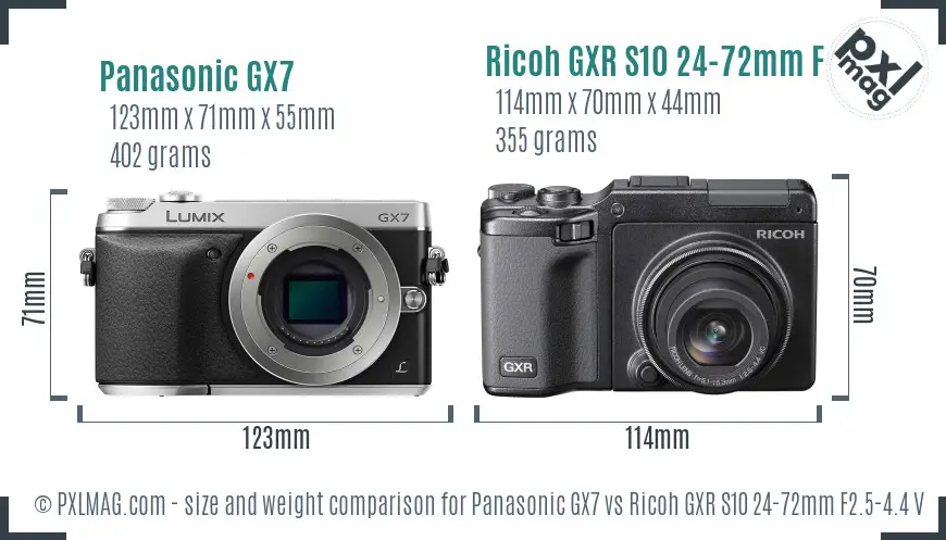 Panasonic GX7 vs Ricoh GXR S10 24-72mm F2.5-4.4 VC size comparison