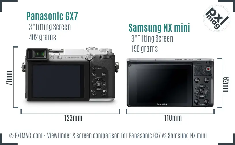 Panasonic GX7 vs Samsung NX mini Screen and Viewfinder comparison