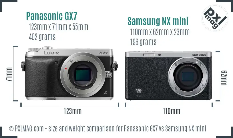 Panasonic GX7 vs Samsung NX mini size comparison