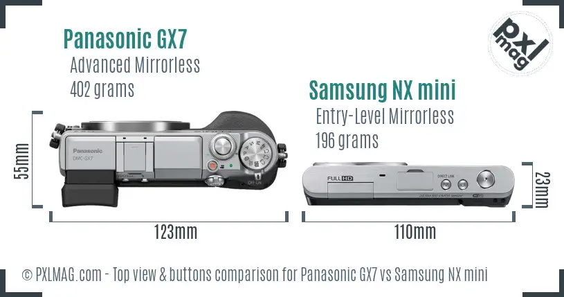 Panasonic GX7 vs Samsung NX mini top view buttons comparison