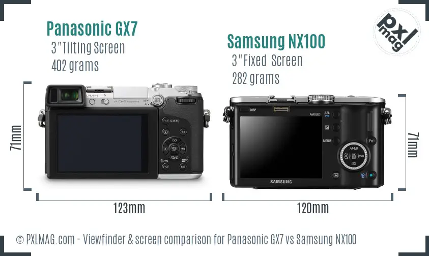Panasonic GX7 vs Samsung NX100 Screen and Viewfinder comparison